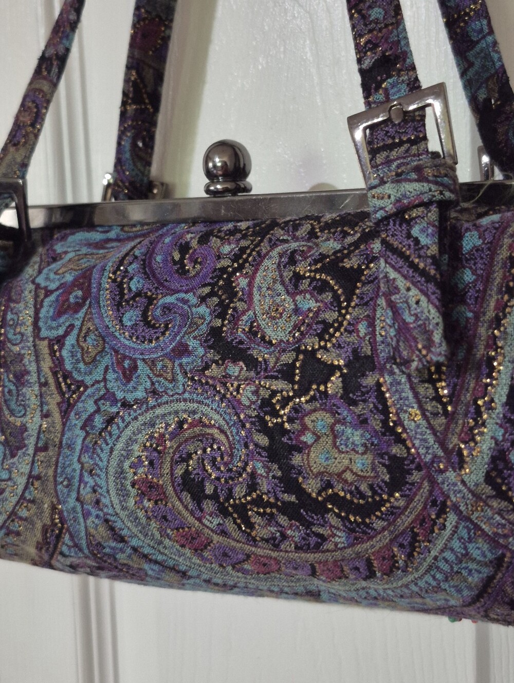 Paisley Purple Beaded And Sequined Kisslock Clasp Bag - Picture 10 of 13